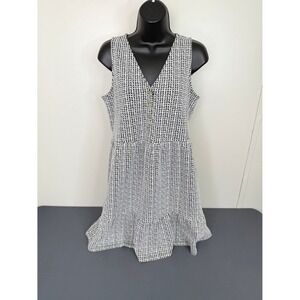 Loft Womens XS Black White Textured Knit Sleeveless Tiered V-Neck Mini Dress